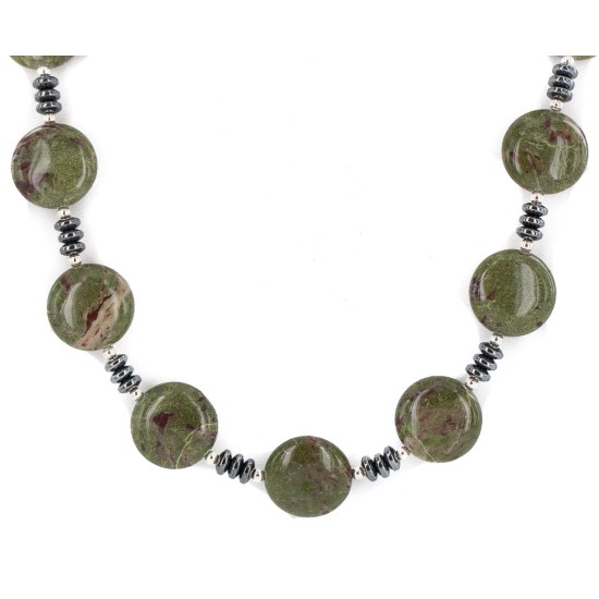 .925 Sterling Silver Certified Authentic Navajo Turquoise Bloodstone Hematite Native American Necklace 750240-2