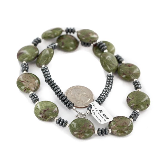 .925 Sterling Silver Certified Authentic Navajo Turquoise Bloodstone Hematite Native American Necklace 750240-2
