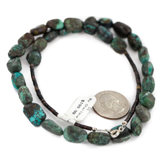 .925 Sterling Silver Certified Authentic Navajo Natural Spideweb Turquoise Native American Necklace 10225-101