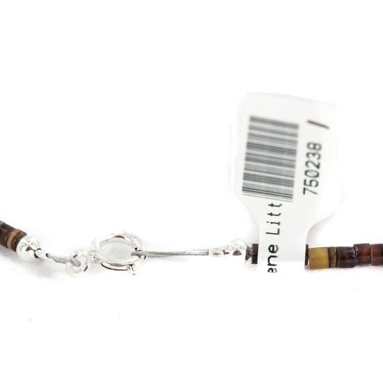 .925 Sterling Silver Certified Authentic Navajo Natural Turquoise Tigers Eye Agate Native American Necklace 750238-1