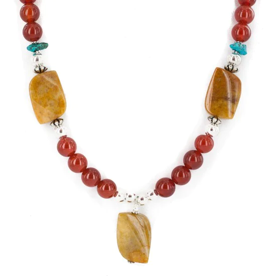.925 Sterling Silver Navajo Natural Turquoise Carnelian Agate Native American Necklace 750238-2 .925 Sterling Silver Navajo Natural Turquoise Carnelian Agate Native American Necklace 750238-2
