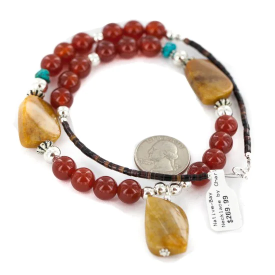 .925 Sterling Silver Navajo Natural Turquoise Carnelian Agate Native American Necklace 750238-2 .925 Sterling Silver Navajo Natural Turquoise Carnelian Agate Native American Necklace 750238-2