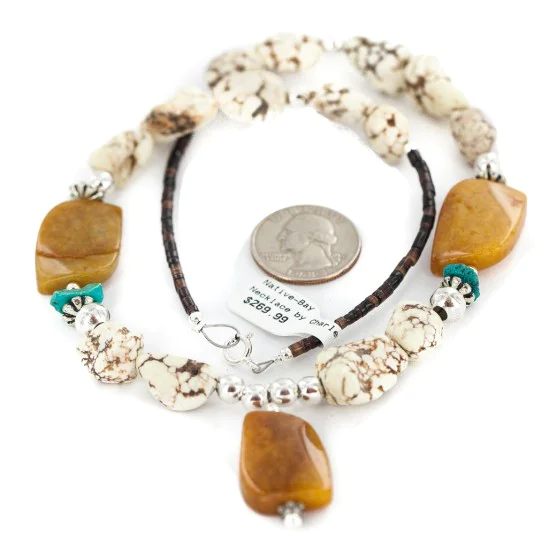 .925 Sterling Silver Navajo White Howlite Agate Native American Necklace 750238-8 .925 Sterling Silver Navajo White Howlite Agate Native American Necklace 750238-8