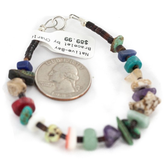 .925 Sterling Silver Navajo Certified Authentic Natural Turquoise Multicolor Stones Heishi Native American Bracelet 13178-3 .925 Sterling Silver Navajo Certified Authentic Natural Turquoise Multicolor Stones Heishi Native American Bracelet 13178-3