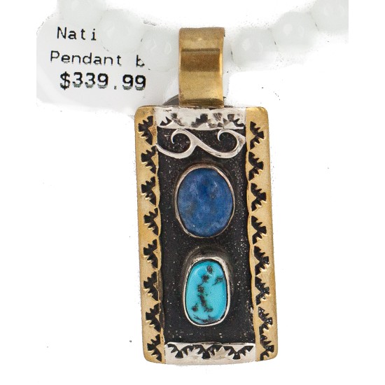 12kt Gold Filled and .925 Sterling Silver Handmade Certified Authentic Navajo Natural Turquoise Lapis Quartz Native American Necklace 15362-750234-2 12kt Gold Filled and .925 Sterling Silver Handmade Certified Authentic Navajo Natural Turquoise Lapis Quartz Native American Necklace 15362-750234-2