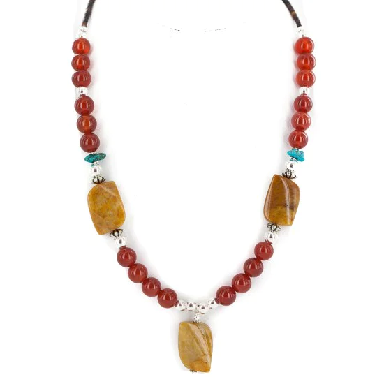 .925 Sterling Silver Navajo Natural Turquoise Carnelian Agate Native American Necklace 750238-2 .925 Sterling Silver Navajo Natural Turquoise Carnelian Agate Native American Necklace 750238-2