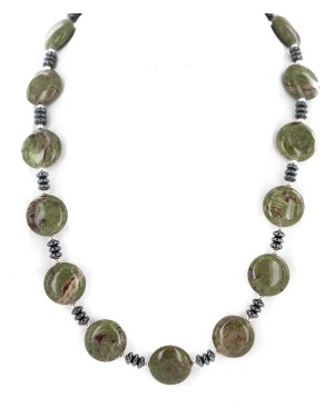 .925 Sterling Silver Certified Authentic Navajo Turquoise Bloodstone Hematite Native American Necklace 750240-2