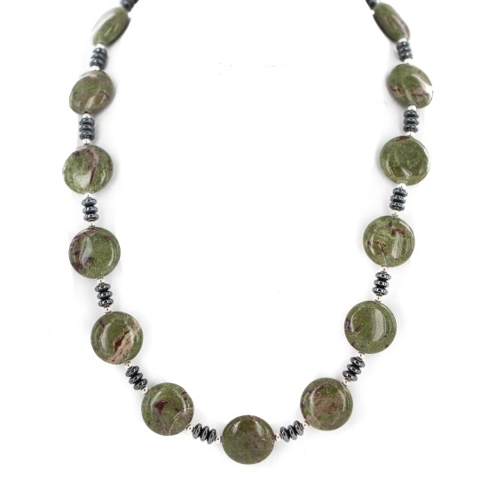 .925 Sterling Silver Certified Authentic Navajo Turquoise Bloodstone Hematite Native American Necklace 750240-2