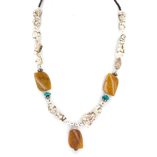 .925 Sterling Silver Navajo White Howlite Agate Native American Necklace 750238-8 .925 Sterling Silver Navajo White Howlite Agate Native American Necklace 750238-8
