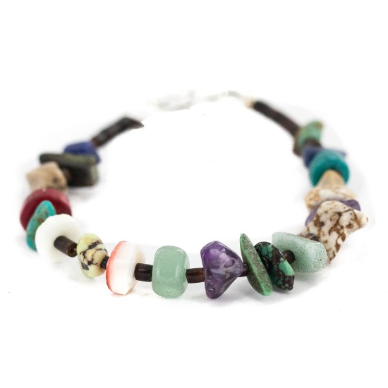 .925 Sterling Silver Navajo Certified Authentic Natural Turquoise Multicolor Stones Heishi Native American Bracelet 13178-3 .925 Sterling Silver Navajo Certified Authentic Natural Turquoise Multicolor Stones Heishi Native American Bracelet 13178-3