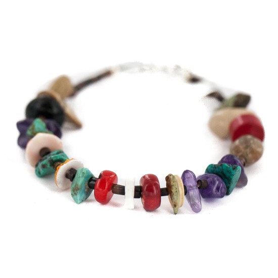 .925 Sterling Silver Navajo Certified Authentic Natural Turquoise Multicolor Stones Native American Bracelet 13178-1