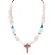 Cross .925 Sterling Silver Certified Authentic Navajo Natural Turquoise Opalite Pink Quartz Charoite Native American Necklace 750237-10 Cross .925 Sterling Silver Certified Authentic Navajo Natural Turquoise Opalite Pink Quartz Charoite Native American Necklace 750237-10
