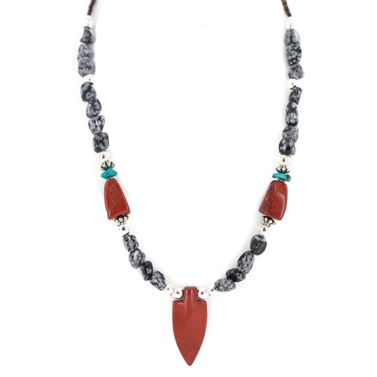 Cross .925 Sterling Silver Certified Authentic Navajo Natural Turquoise Red Jasper Snowflake Obsidian Native American Necklace 750238-9