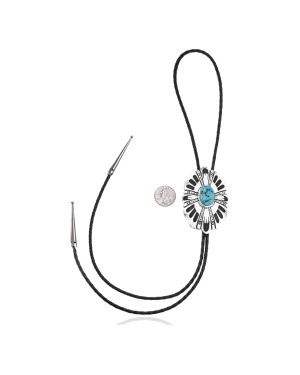 Handmade Certified Authentic Navajo .925 Sterling Silver Native American Natural Turquoise Bolo Tie 34233