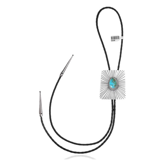 Handmade Certified Authentic Navajo .925 Sterling Silver Native American Natural Turquoise Bolo Tie 34238