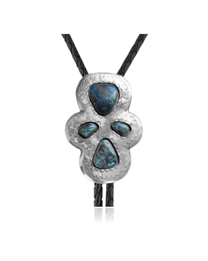 Wave .925 Sterling Silver Certified Authentic Handmade Navajo Native American Natural Turquoise Bolo Tie 34240
