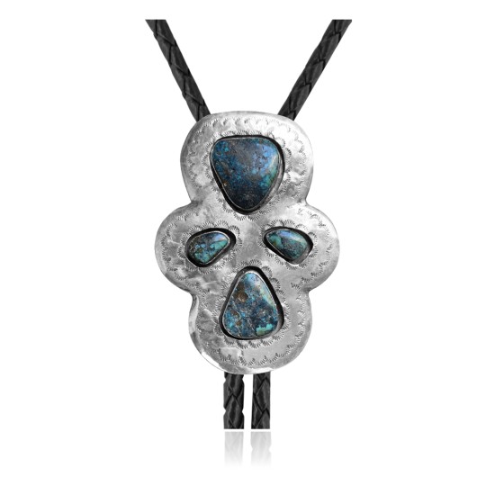 Wave .925 Sterling Silver Certified Authentic Handmade Navajo Native American Natural Turquoise Bolo Tie 34240