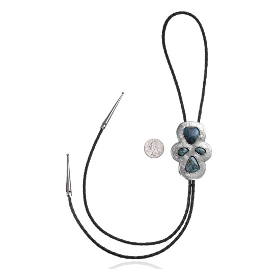 Wave .925 Sterling Silver Certified Authentic Handmade Navajo Native American Natural Turquoise Bolo Tie 34240