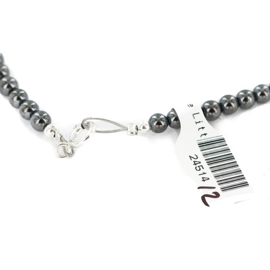 .925 Sterling Silver Heart Certified Authentic Navajo Natural Turquoise Amethyst Opalite Hematite Native American Necklace 24514-12
