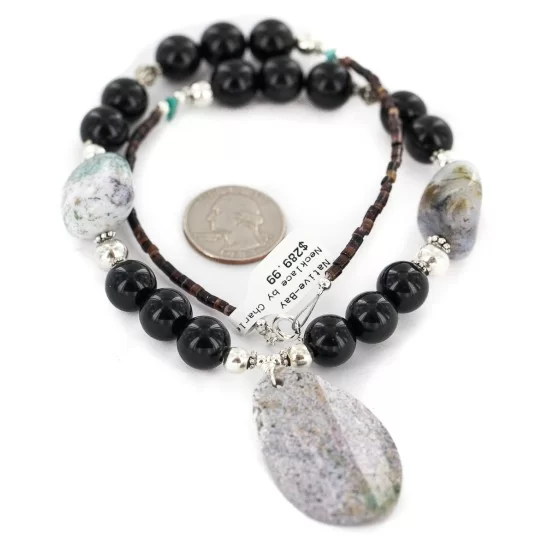 .925 Sterling Silver Navajo Natural Black Onyx Jasper Native American Necklace 24512-8 .925 Sterling Silver Navajo Natural Black Onyx Jasper Native American Necklace 24512-8