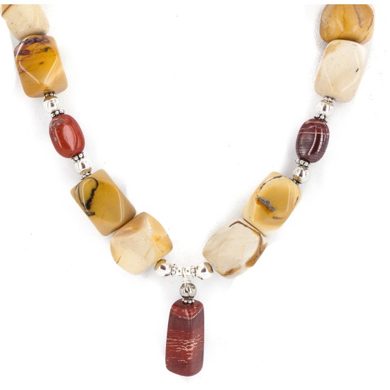 .925 Sterling Silver Certified Authentic Navajo Natural Red Jasper Agate Native American Necklace 24514-9