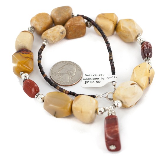 .925 Sterling Silver Certified Authentic Navajo Natural Red Jasper Agate Native American Necklace 24514-9