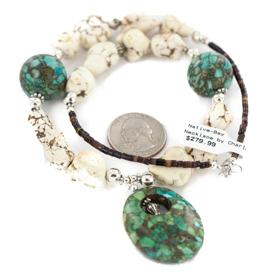.925 Sterling Silver Certified Authentic Navajo White Howlite Native American Necklace 24514-5