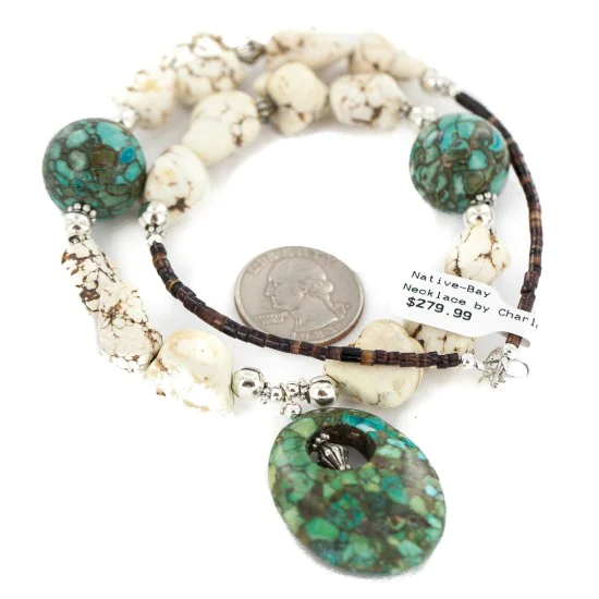 .925 Sterling Silver Navajo White Howlite Native American Necklace 24514-5 .925 Sterling Silver Navajo White Howlite Native American Necklace 24514-5