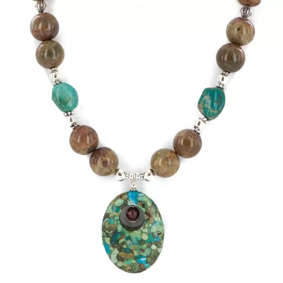 .925 Sterling Silver Navajo Natural Turquoise Agate Native American Necklace 24514-6 .925 Sterling Silver Navajo Natural Turquoise Agate Native American Necklace 24514-6