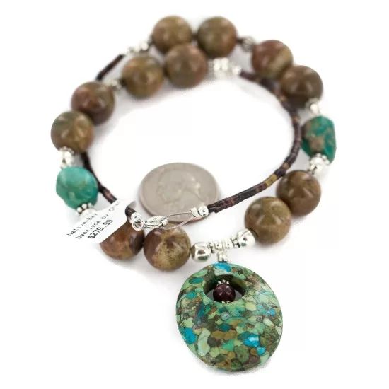 .925 Sterling Silver Navajo Natural Turquoise Agate Native American Necklace 24514-6 .925 Sterling Silver Navajo Natural Turquoise Agate Native American Necklace 24514-6