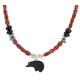 .925 Sterling Silver Certified Authentic Navajo Natural Turquoise Red Jasper Black Onyx Jet Native American Necklace 24511-5