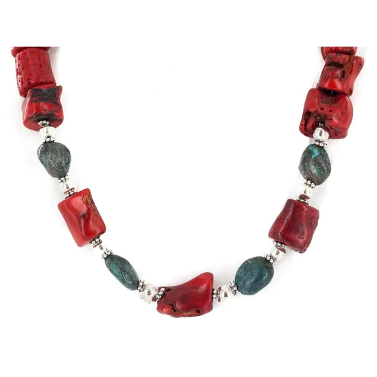 .925 Sterling Silver Navajo Turquoise Coral Native American Necklace 24511-9 .925 Sterling Silver Navajo Turquoise Coral Native American Necklace 24511-9