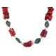 .925 Sterling Silver Certified Authentic Navajo Turquoise Coral Native American Necklace 24511-9