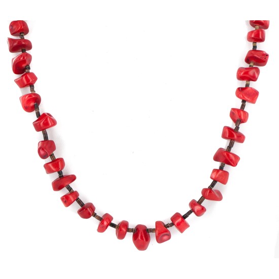 .925 Sterling Silver Certified Authentic Navajo Coral Native American Necklace 24513