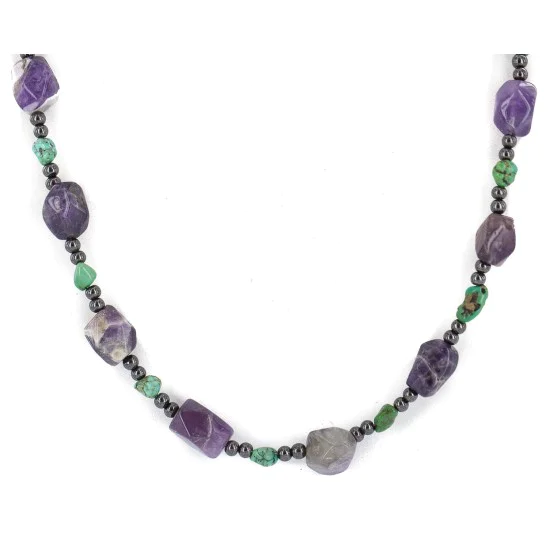 .925 Sterling Silver Navajo Natural Turquoise Amethyst Hematite Native American Necklace 24511-8 .925 Sterling Silver Navajo Natural Turquoise Amethyst Hematite Native American Necklace 24511-8