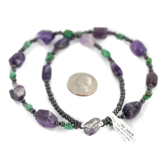 .925 Sterling Silver Navajo Natural Turquoise Amethyst Hematite Native American Necklace 24511-8 .925 Sterling Silver Navajo Natural Turquoise Amethyst Hematite Native American Necklace 24511-8