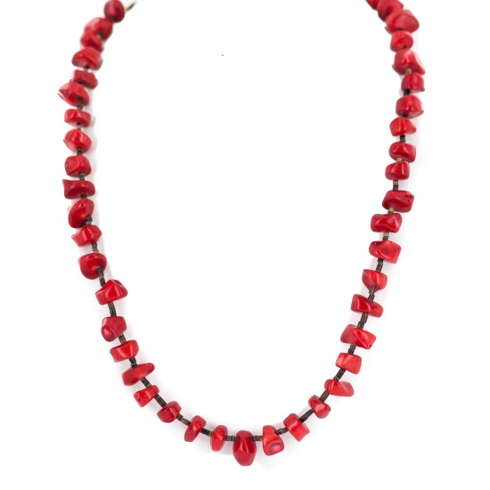 .925 Sterling Silver Certified Authentic Navajo Coral Native American Necklace 24513