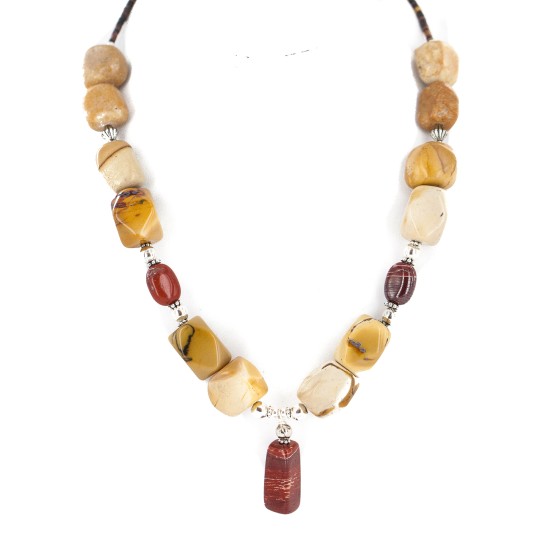 .925 Sterling Silver Certified Authentic Navajo Natural Red Jasper Agate Native American Necklace 24514-9