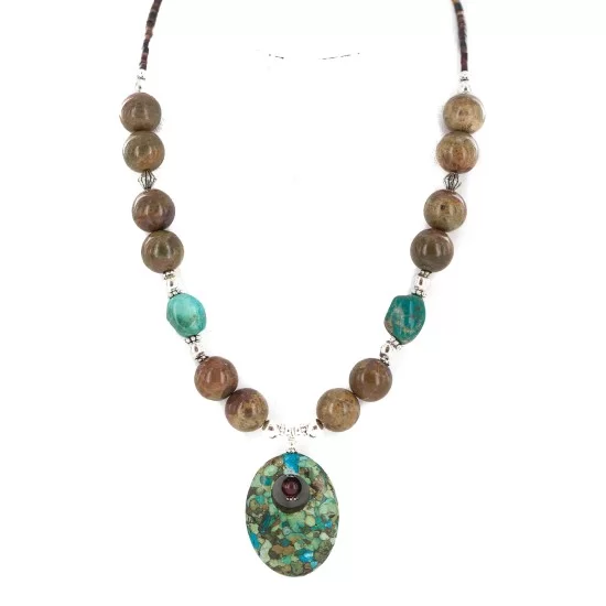 .925 Sterling Silver Navajo Natural Turquoise Agate Native American Necklace 24514-6 .925 Sterling Silver Navajo Natural Turquoise Agate Native American Necklace 24514-6