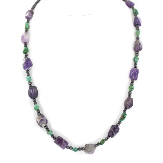 .925 Sterling Silver Navajo Natural Turquoise Amethyst Hematite Native American Necklace 24511-8 .925 Sterling Silver Navajo Natural Turquoise Amethyst Hematite Native American Necklace 24511-8