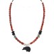 .925 Sterling Silver Certified Authentic Navajo Natural Turquoise Red Jasper Black Onyx Jet Native American Necklace 24511-5