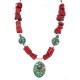 .925 Sterling Silver Certified Authentic Navajo Turquoise Coral Native American Necklace 24214-15