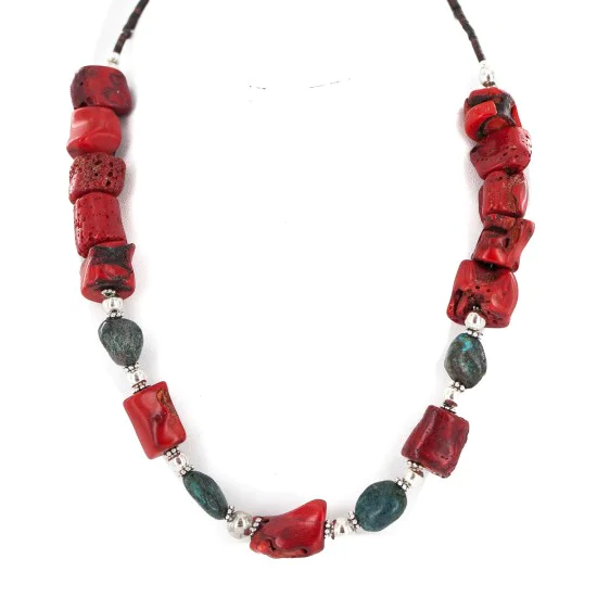 .925 Sterling Silver Navajo Turquoise Coral Native American Necklace 24511-9 .925 Sterling Silver Navajo Turquoise Coral Native American Necklace 24511-9