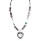 .925 Sterling Silver Heart Certified Authentic Navajo Natural Turquoise Amethyst Opalite Hematite Native American Necklace 24514-12