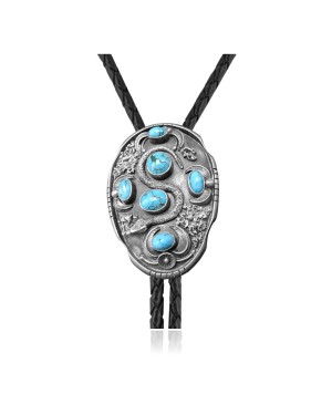 Snake .925 Sterling Silver Certified Authentic Handmade Navajo Native American Natural Turquoise Bolo Tie 34241
