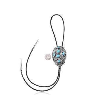 Snake .925 Sterling Silver Certified Authentic Handmade Navajo Native American Natural Turquoise Bolo Tie 34241