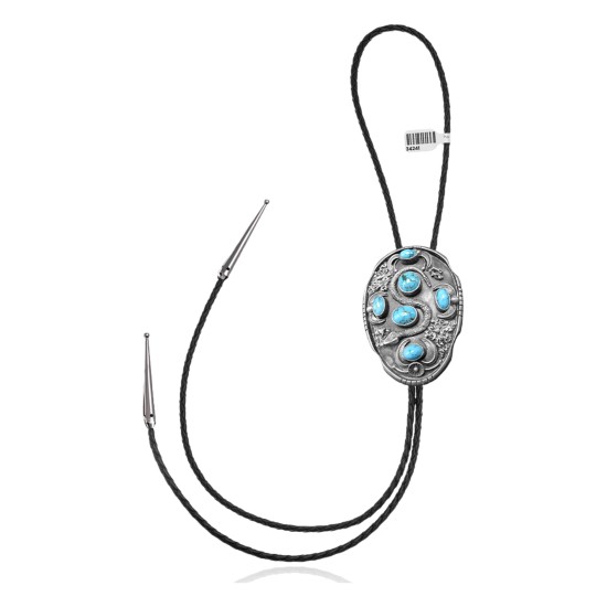 Snake .925 Sterling Silver Certified Authentic Handmade Navajo Native American Natural Turquoise Bolo Tie 34241