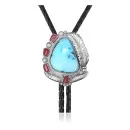 Feather .925 Sterling Silver Handmade Navajo Native American Natural Turquoise Coral Bolo Tie 34246