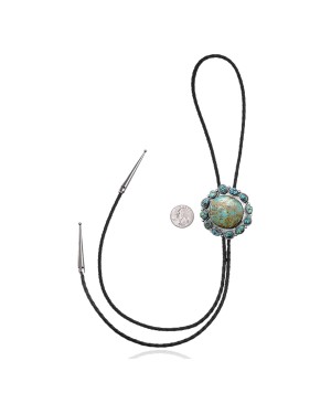 Sun .925 Sterling Silver Certified Authentic Handmade Navajo Native American Natural Turquoise Bolo Tie 34247