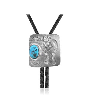 Handmade Certified Authentic Navajo .925 Sterling Silver Native American Natural Turquoise Bolo Tie 34248